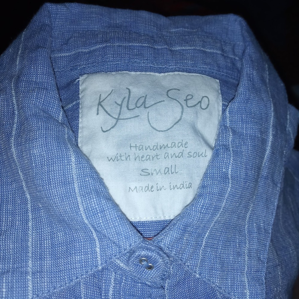Kyla Seo Linen Button Up Shirt Sz S  Chambray Back Inset  Handmade - Picture 5 of 5